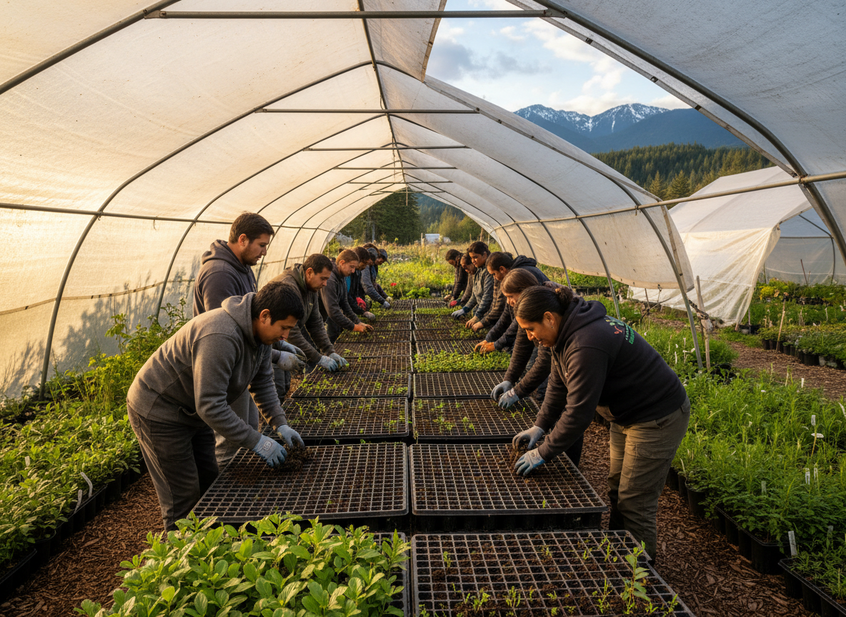 People working together at Shackan Nursery.